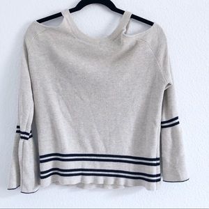 LaJu | cold shoulder bell sleeved sweater